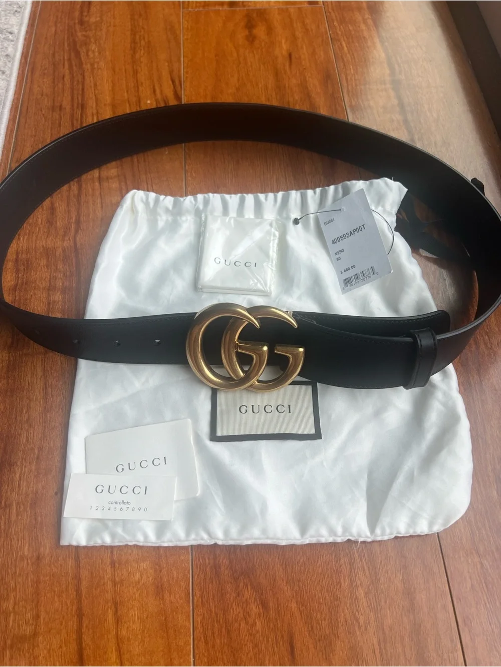 Gucci Black Leather Belt with Gold Double G Buckle